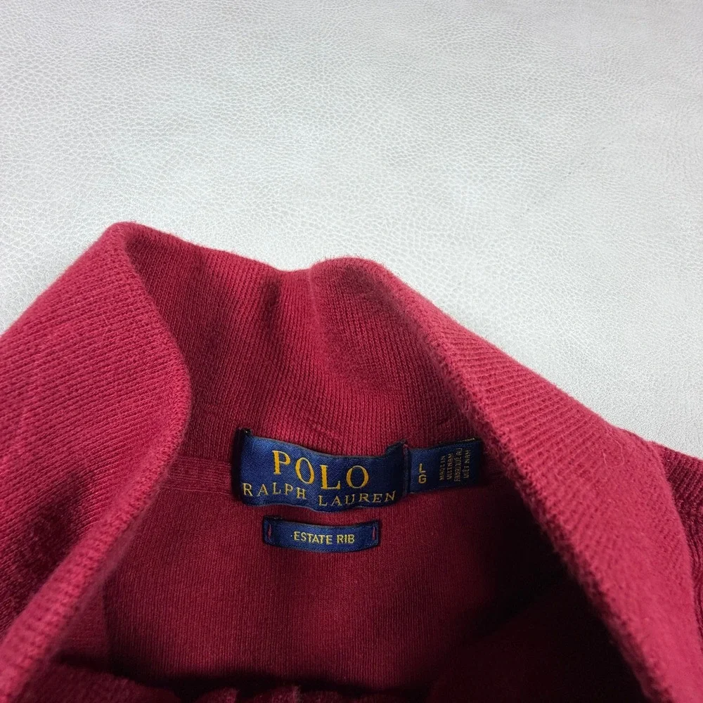 Polo Ralph Lauren Mens Large Estate Rib Quarter Zip‎ Pullover Burgundy Red Pony